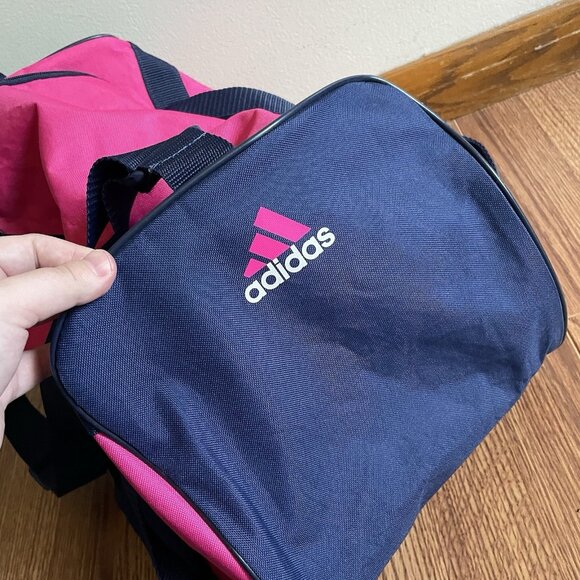 Adidas Pink Navy Logo Workout Travel Shoulder Strap Small Diablo Duffel Gym Bag - Picture 5 of 9
